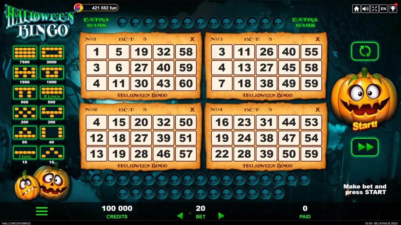 Play Halloween Bingo online - Belatra Games - Black Dragon Lab