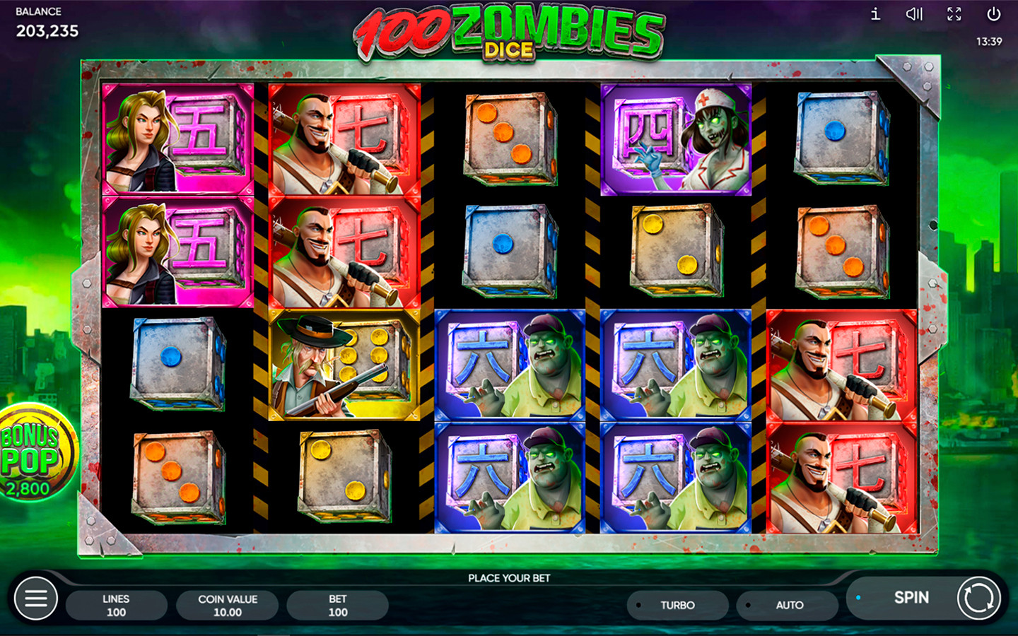 Play 100 Zombies Dice online - Endorphina - Black Dragon Lab