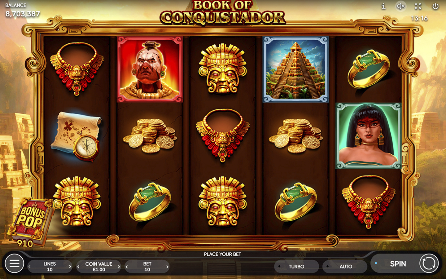 Play Book of Conquistador online - Endorphina - Black Dragon Lab
