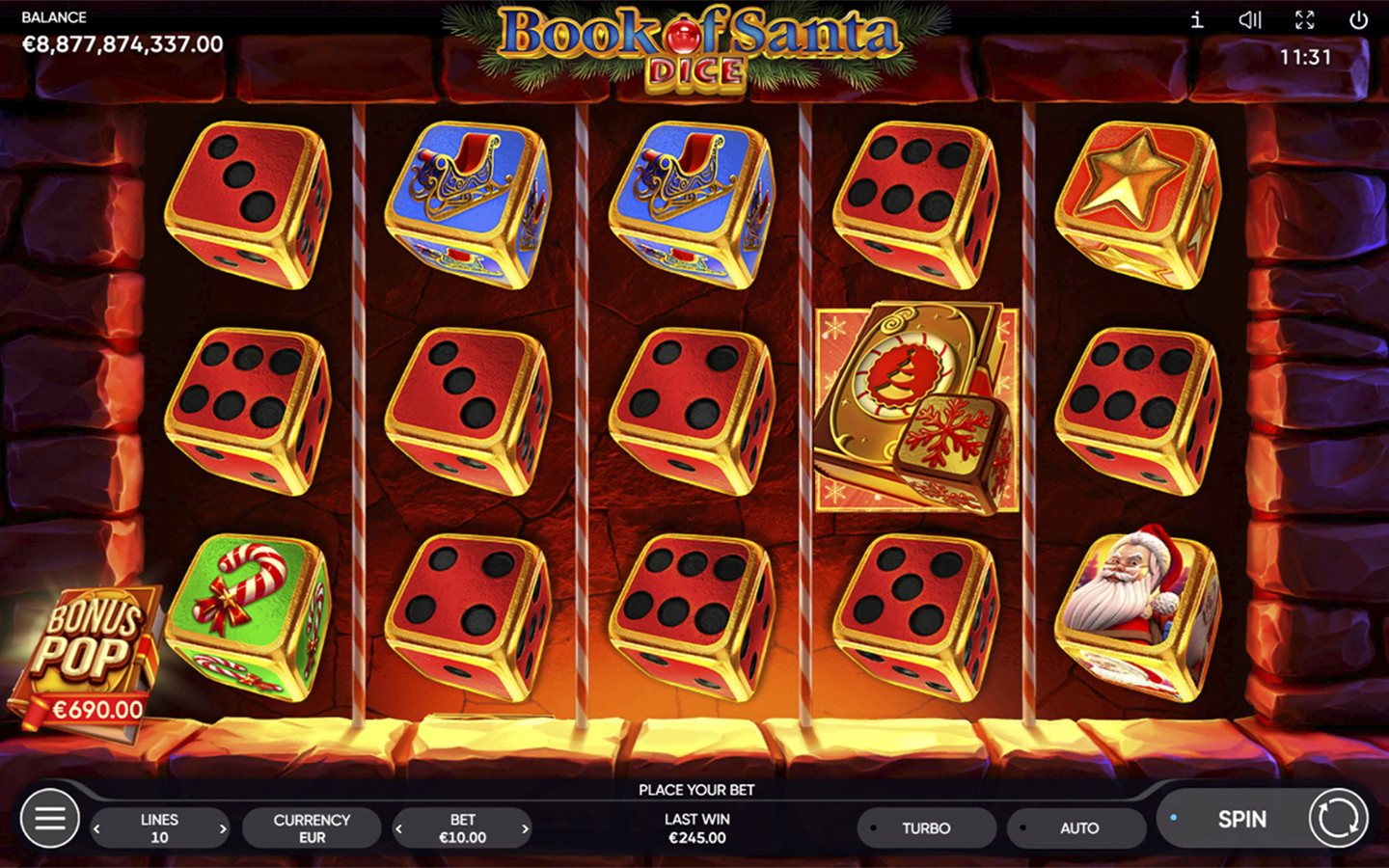 Play Book of Santa Dice online - Endorphina - Black Dragon Lab